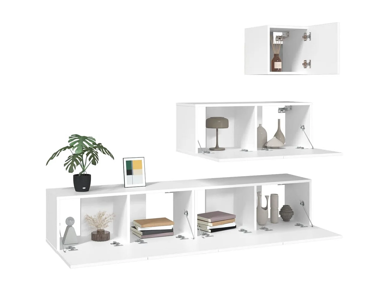 Conjunto de soporte para TV de 4 piezas de madera de ingeniería blanca