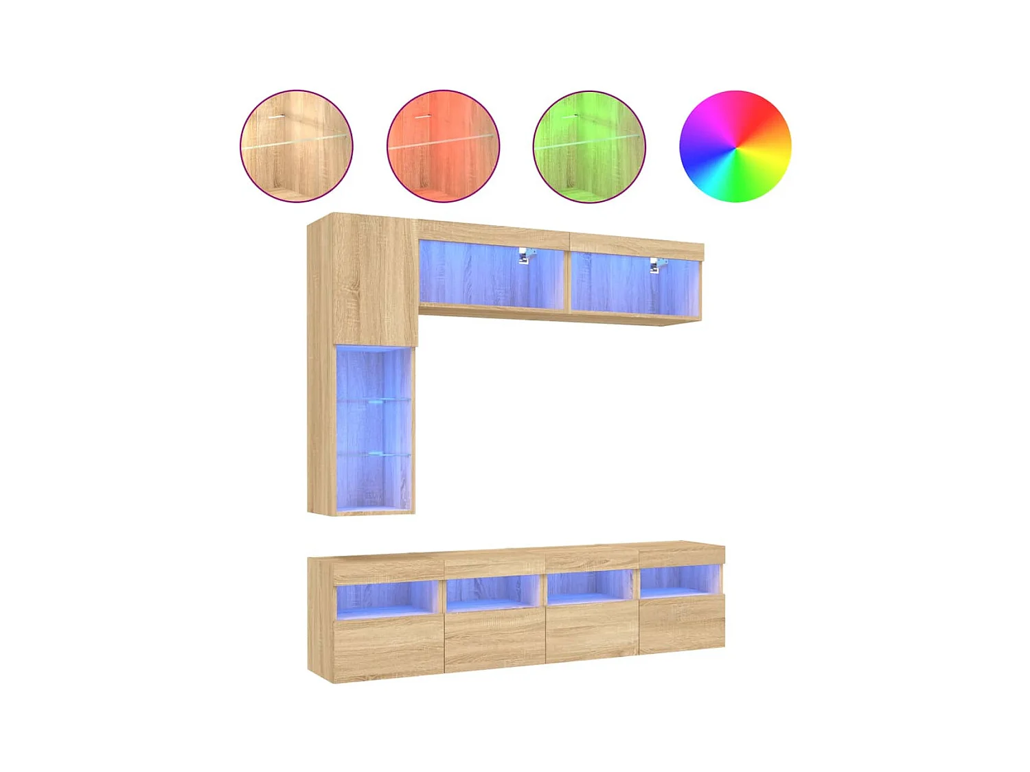 Ensemble de meubles TV muraux 7pcs et lumières LED chêne sonoma