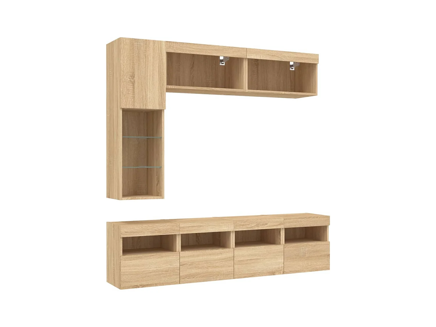 Ensemble de meubles TV muraux 7pcs et lumières LED chêne sonoma