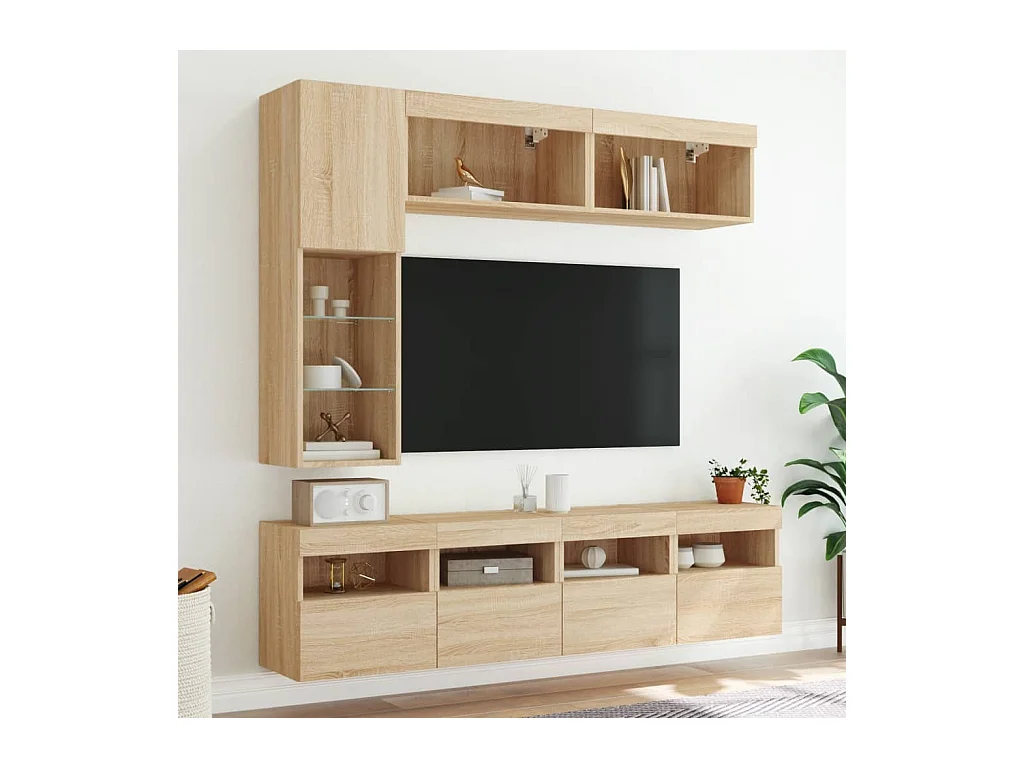 Ensemble de meubles TV muraux 7pcs et lumières LED chêne sonoma