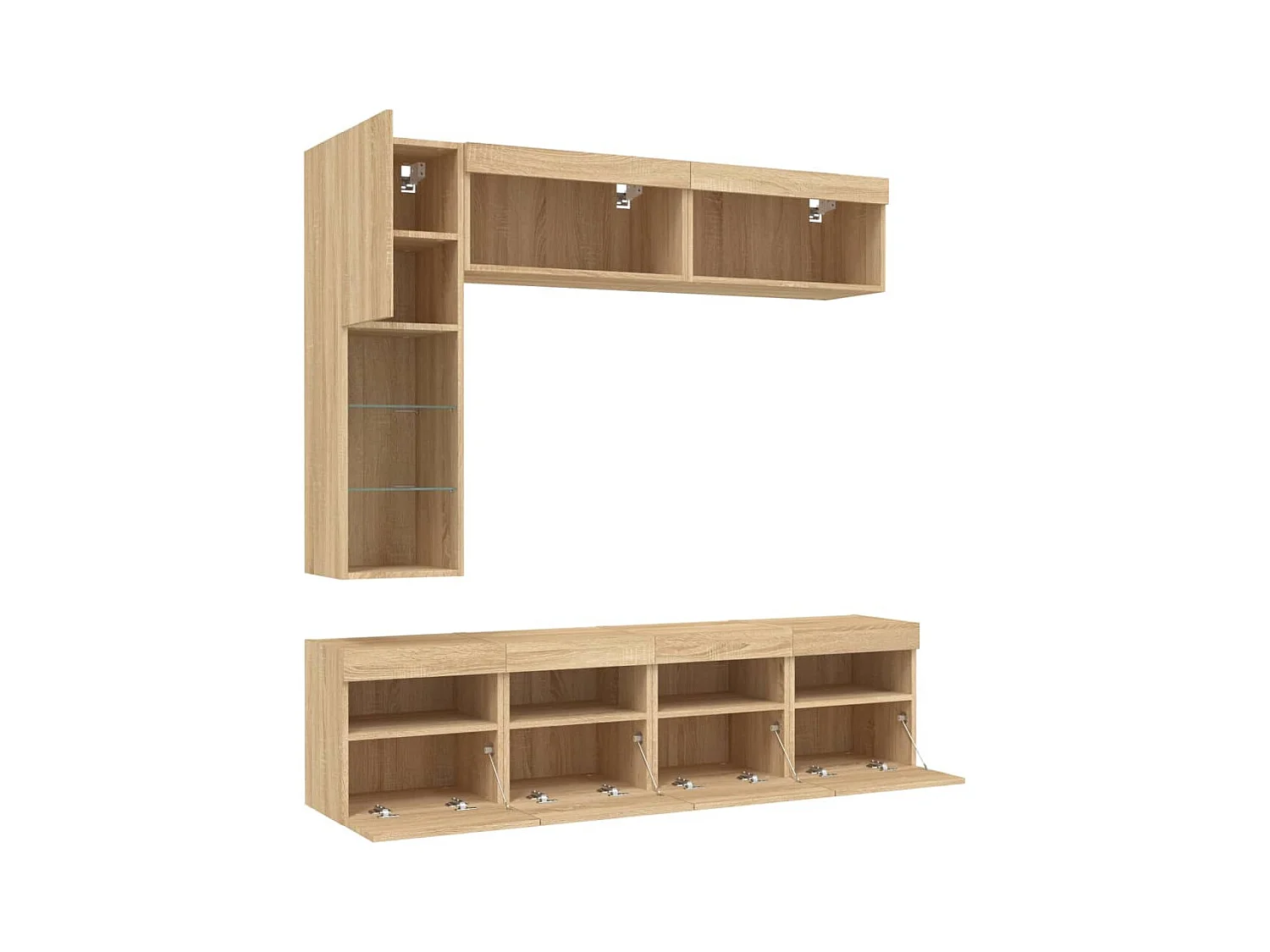 Ensemble de meubles TV muraux 7pcs et lumières LED chêne sonoma