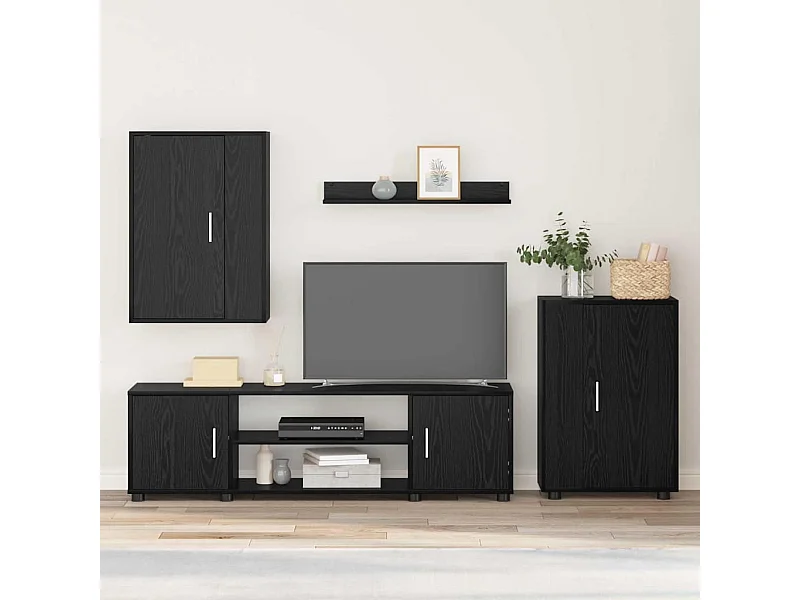 Set di 4 mobili porta TV da parete, 4 pezzi, rovere nero