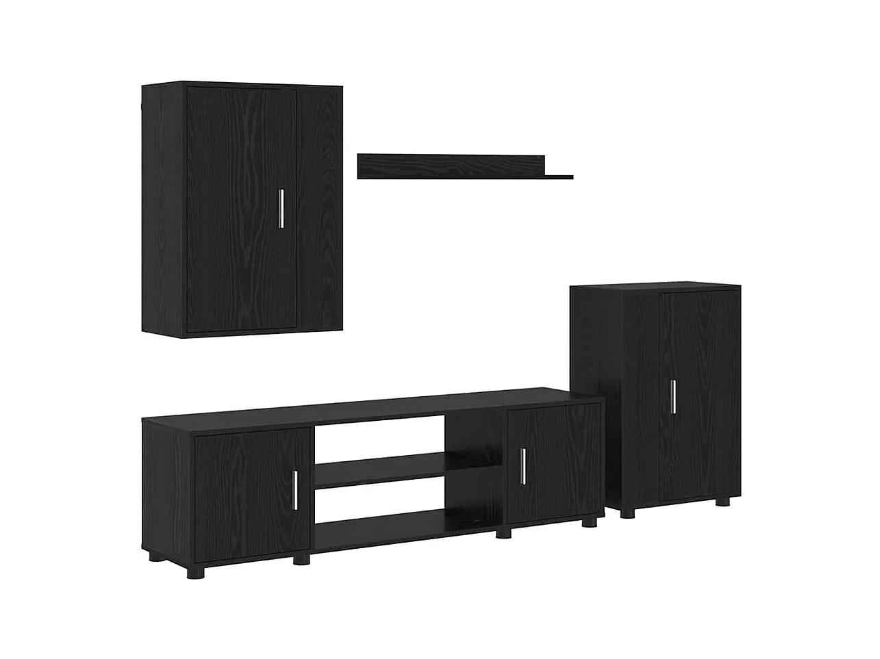 Set di 4 mobili porta TV da parete, 4 pezzi, rovere nero