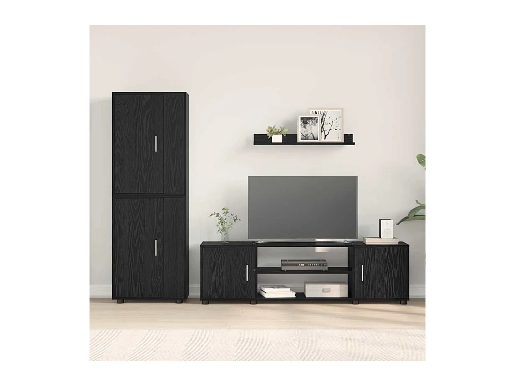Set di 4 mobili porta TV da parete, 4 pezzi, rovere nero