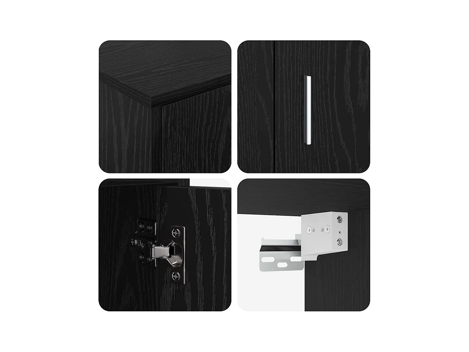 Set di 4 mobili porta TV da parete, 4 pezzi, rovere nero