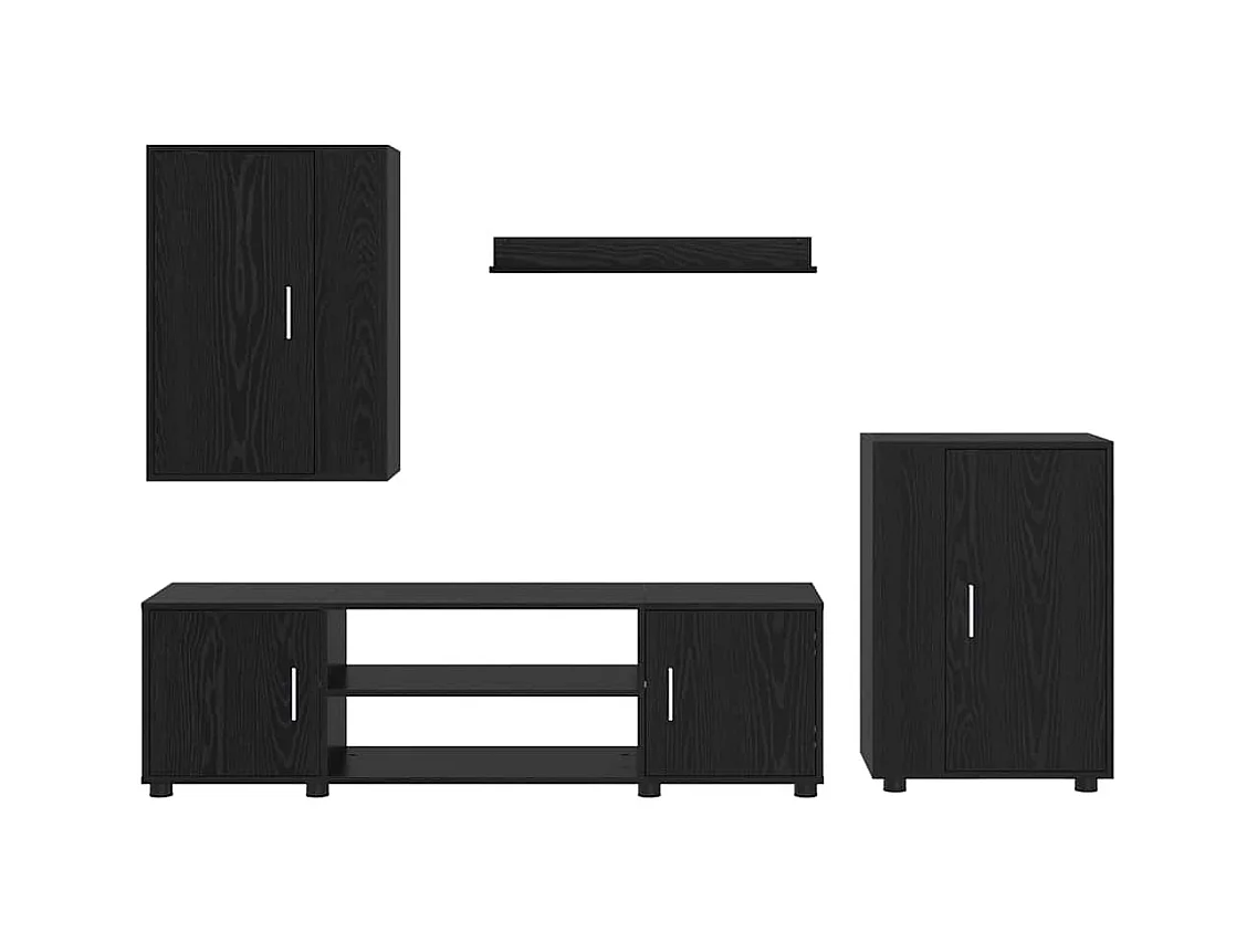 Set di 4 mobili porta TV da parete, 4 pezzi, rovere nero