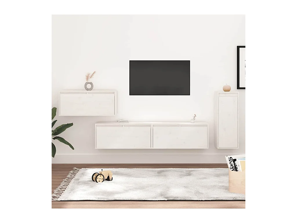 Meubles TV 4 pcs Blanc Bois massif de pin