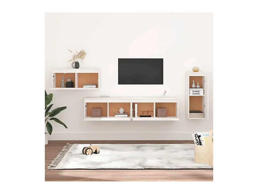 Meubles TV 4 pcs Blanc Bois massif de pin
