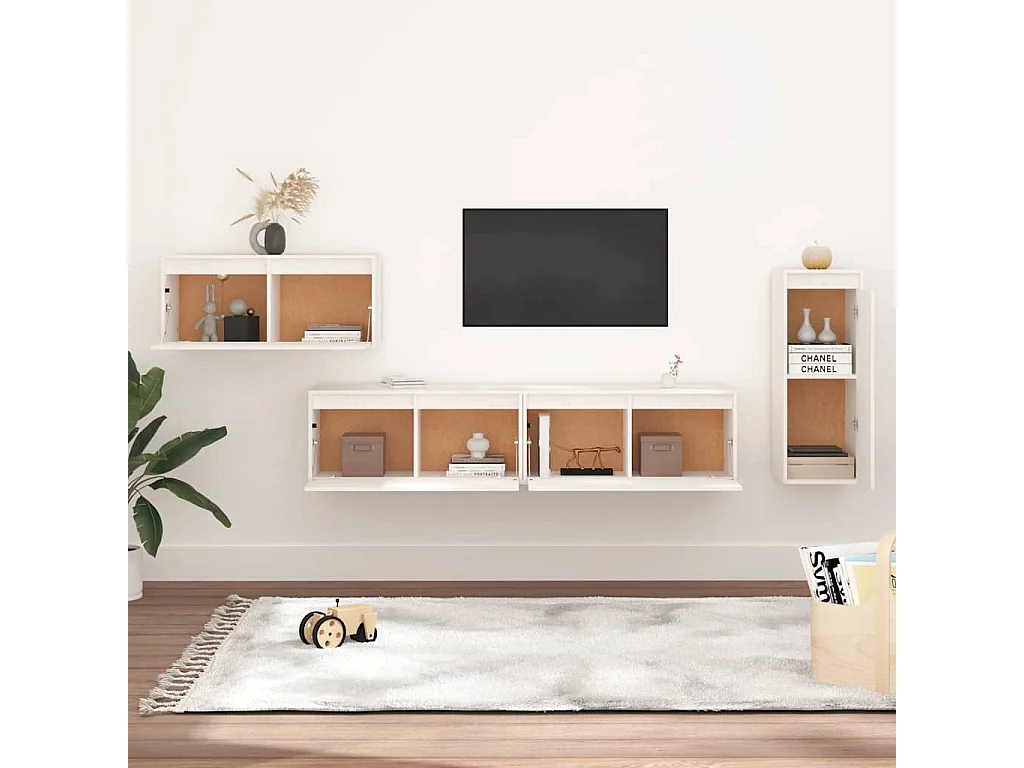 Meubles TV 4 pcs Blanc Bois massif de pin