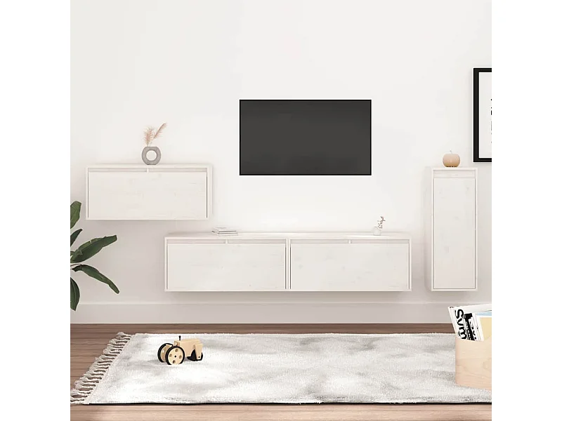 Meubles TV 4 pcs Blanc Bois massif de pin
