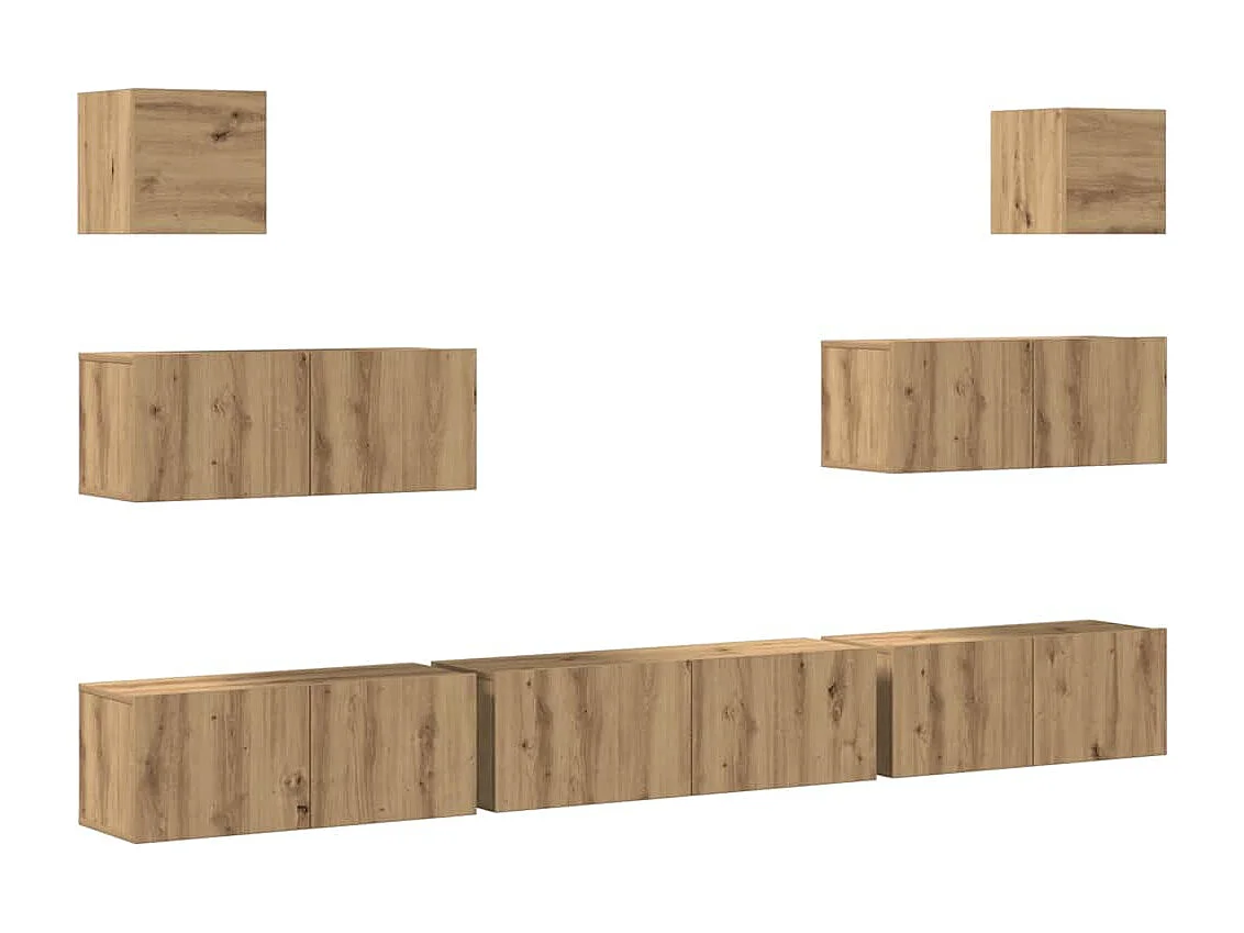 Set di mobili porta TV da parete da 7 pezzi, in rovere lavorato a mano