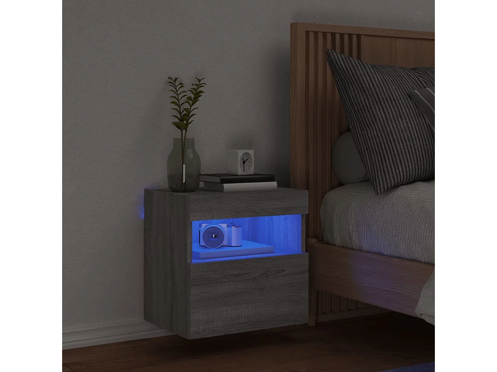 Mueble de TV de pared con luces LED Sonoma gris 40x30x40 cm