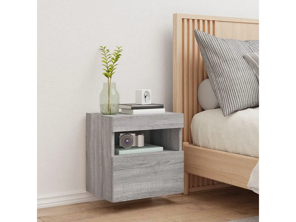 Mueble de TV de pared con luces LED Sonoma gris 40x30x40 cm