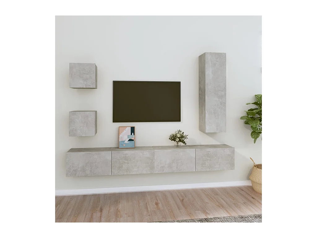 Ensemble de meubles TV 5 pcs Gris béton Bois d'ingénierie