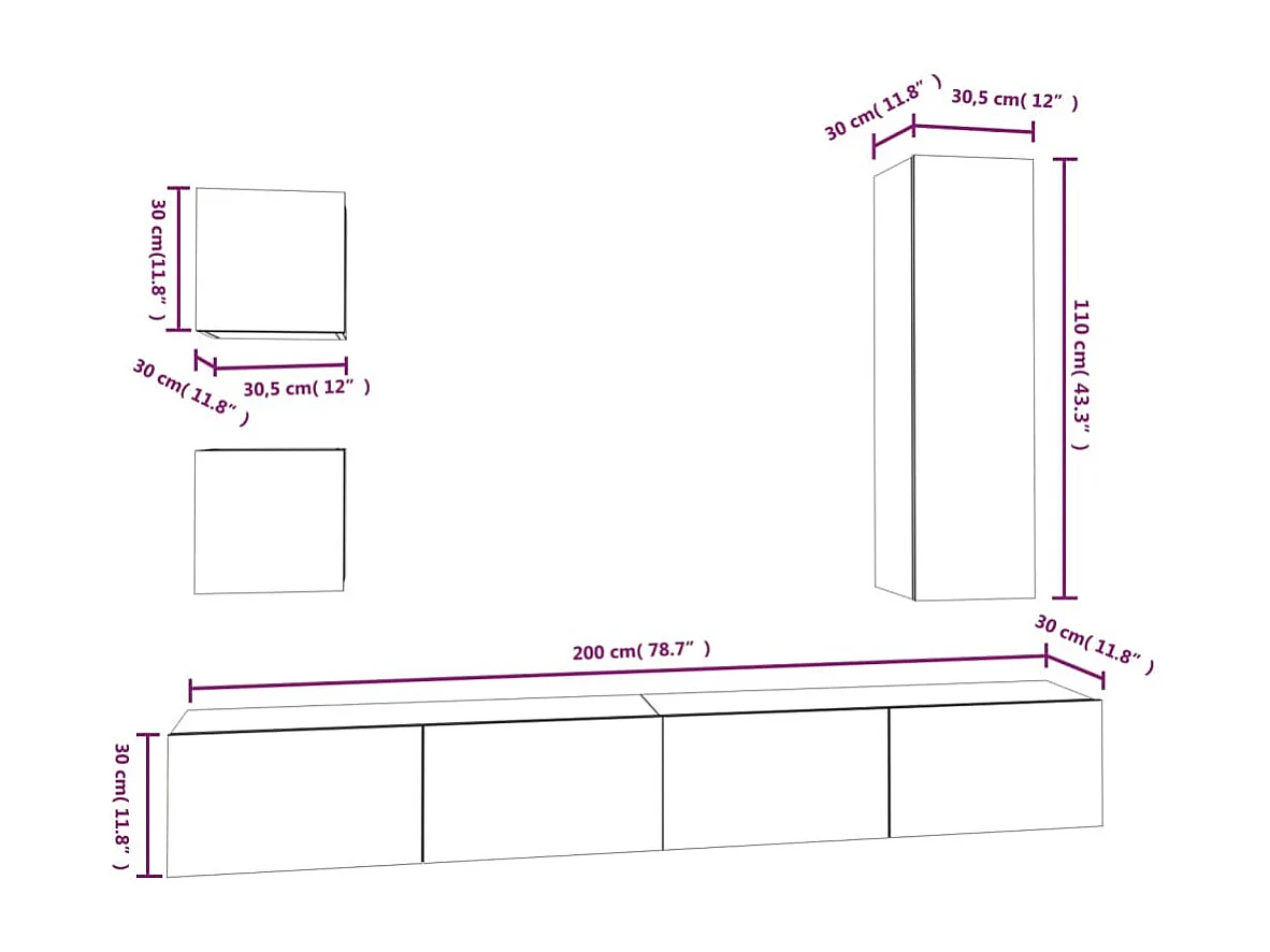 Ensemble de meubles TV 5 pcs Gris béton Bois d'ingénierie
