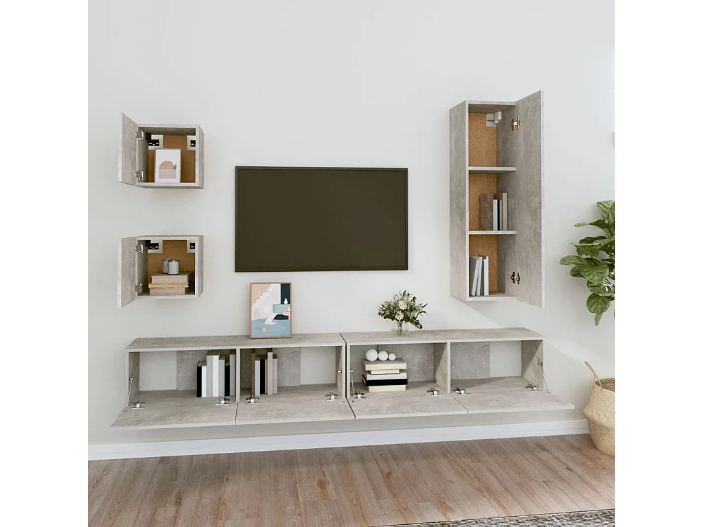 Conjunto de soporte para TV de 5 piezas de madera de ingeniería gris hormigón