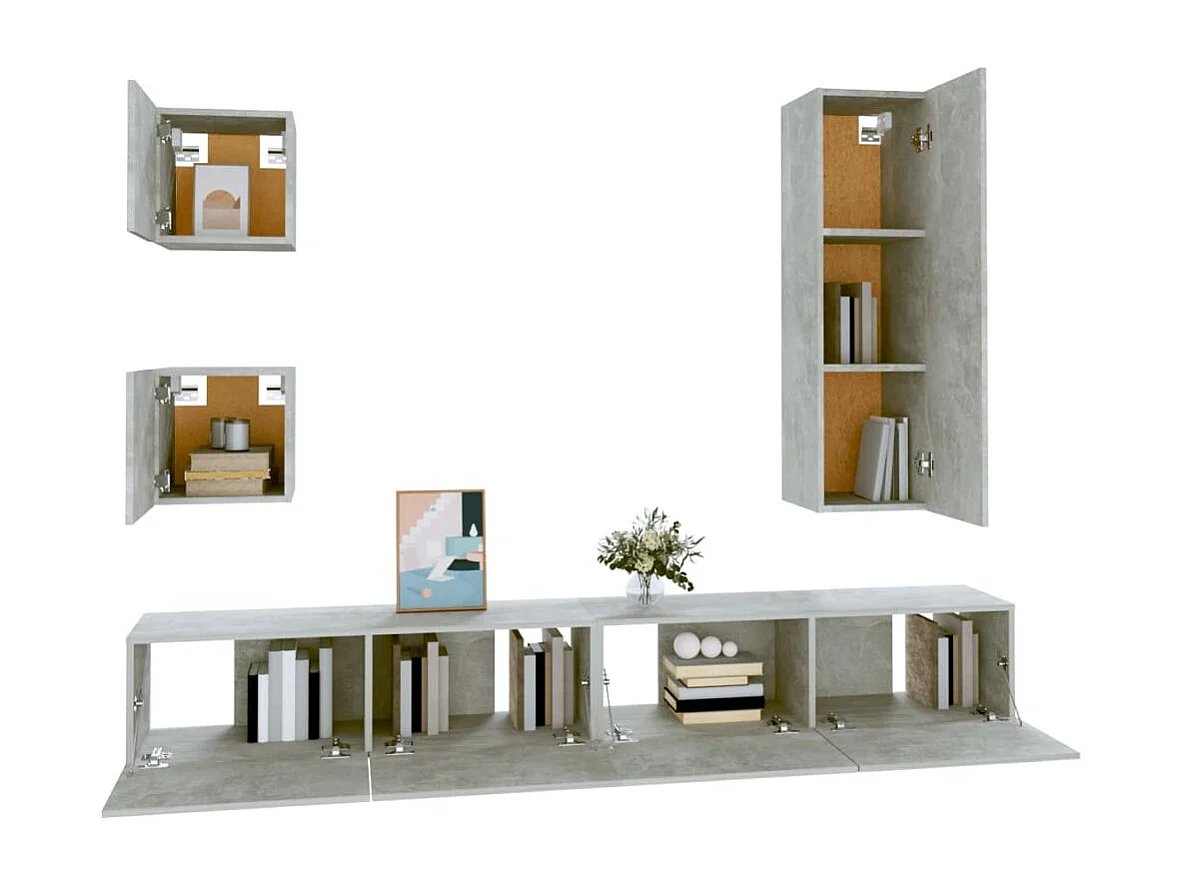 Conjunto de soporte para TV de 5 piezas de madera de ingeniería gris hormigón