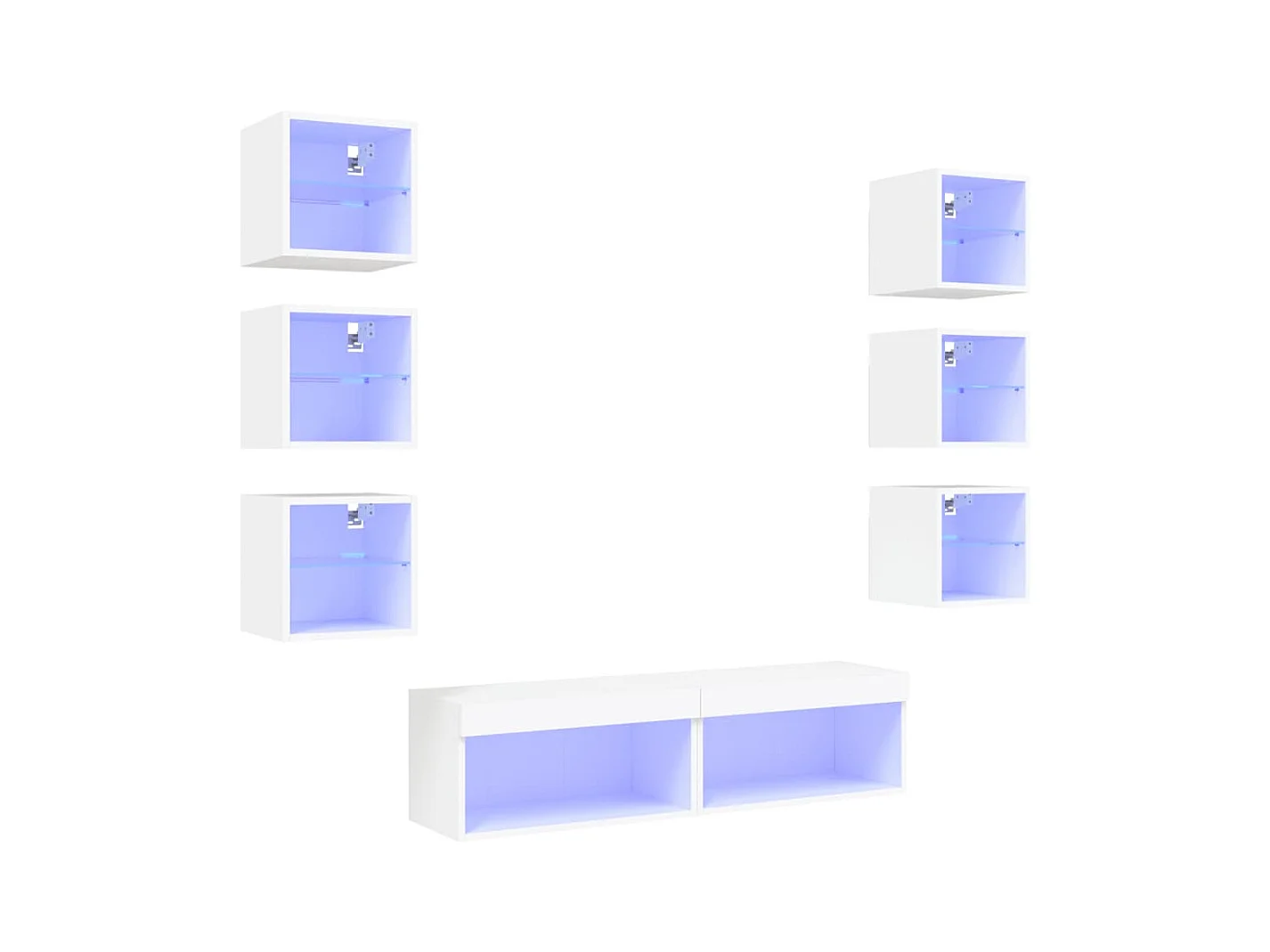 TV-Wandeinheiten mit LED 8 Stück weiß Holzwerkstoff