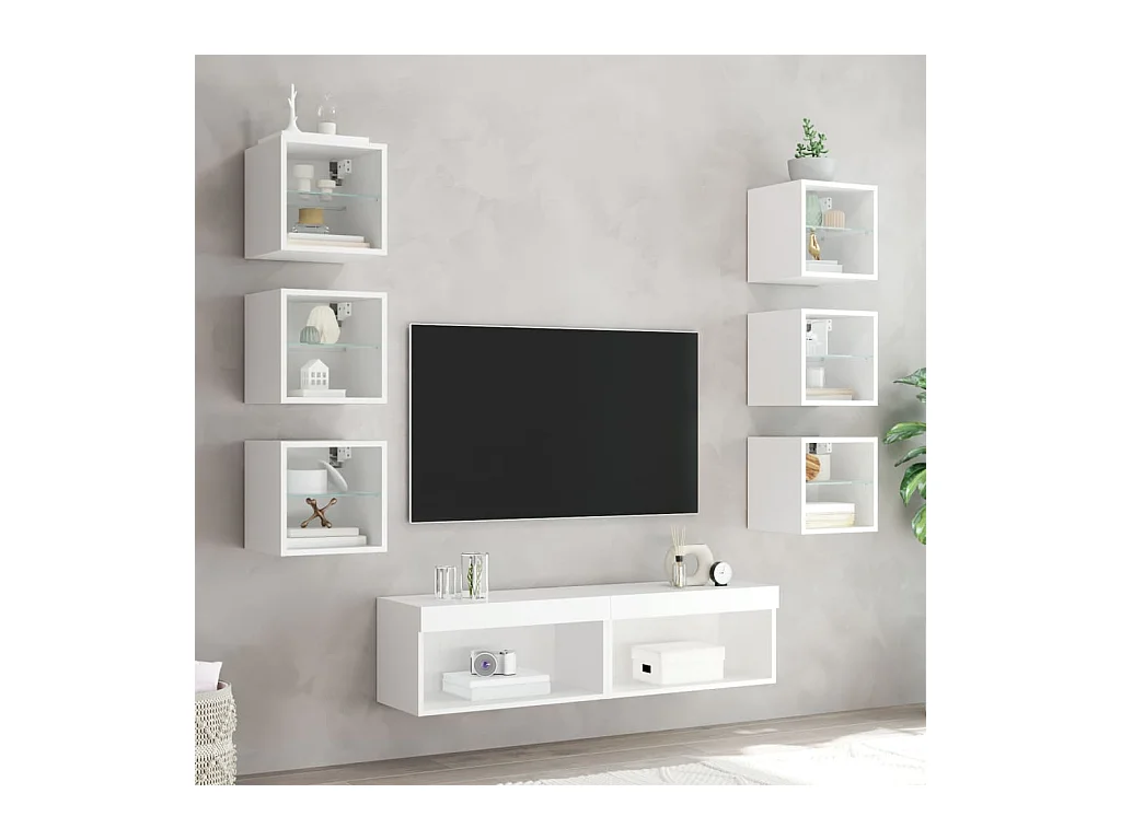TV-Wandeinheiten mit LED 8 Stück weiß Holzwerkstoff