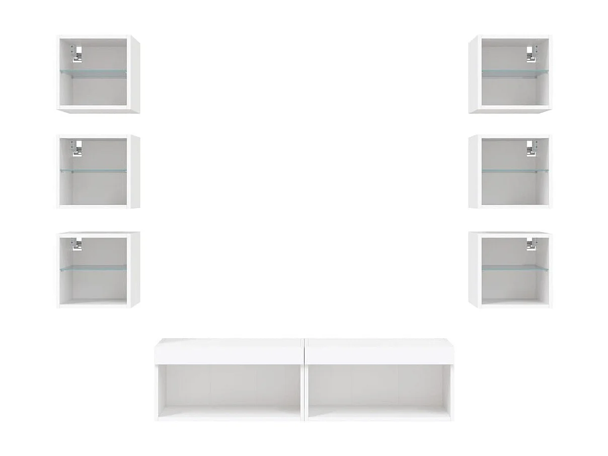 TV-Wandeinheiten mit LED 8 Stück weiß Holzwerkstoff