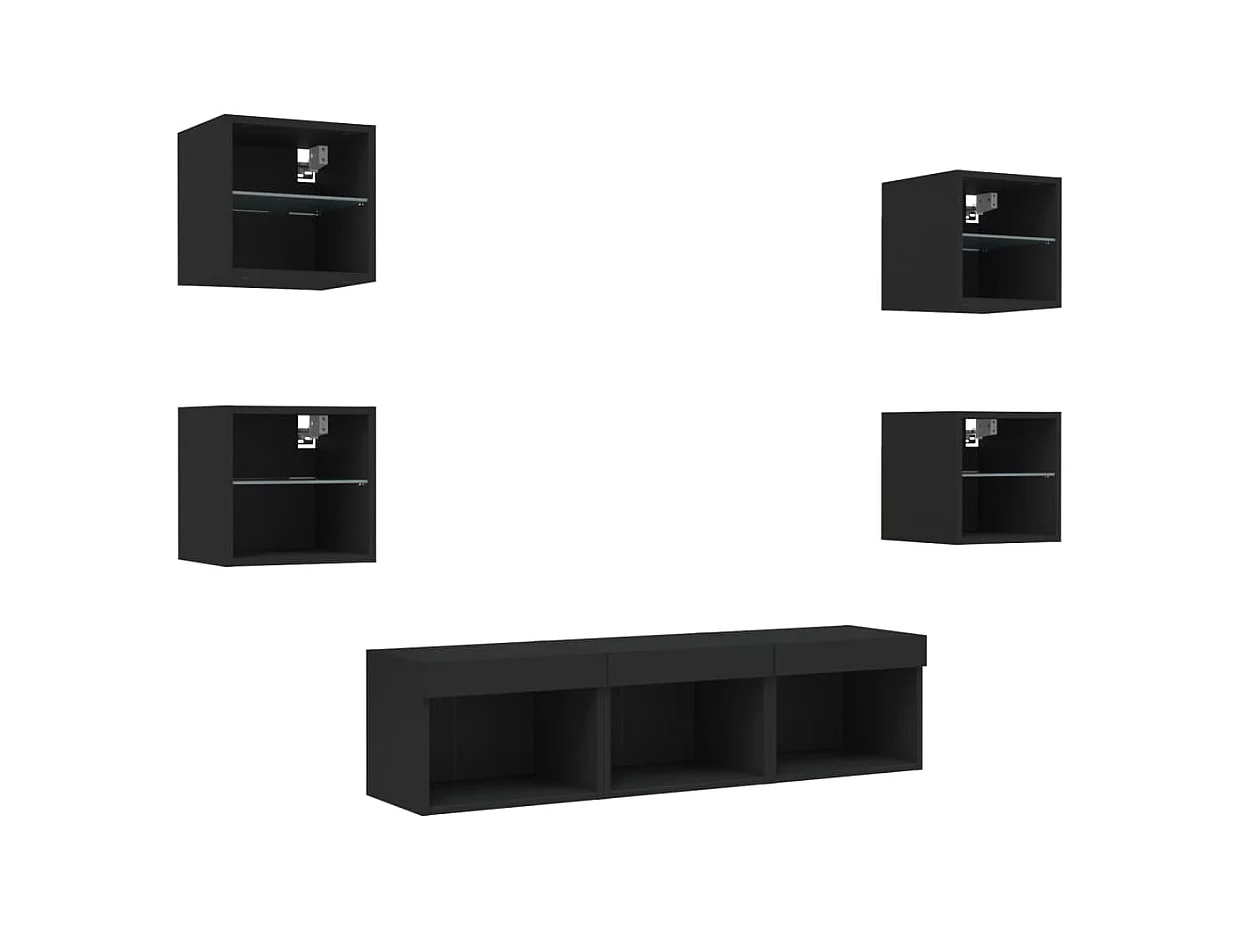 Parete attrezzata TV con LED 7 pezzi in legno ingegnerizzato nero