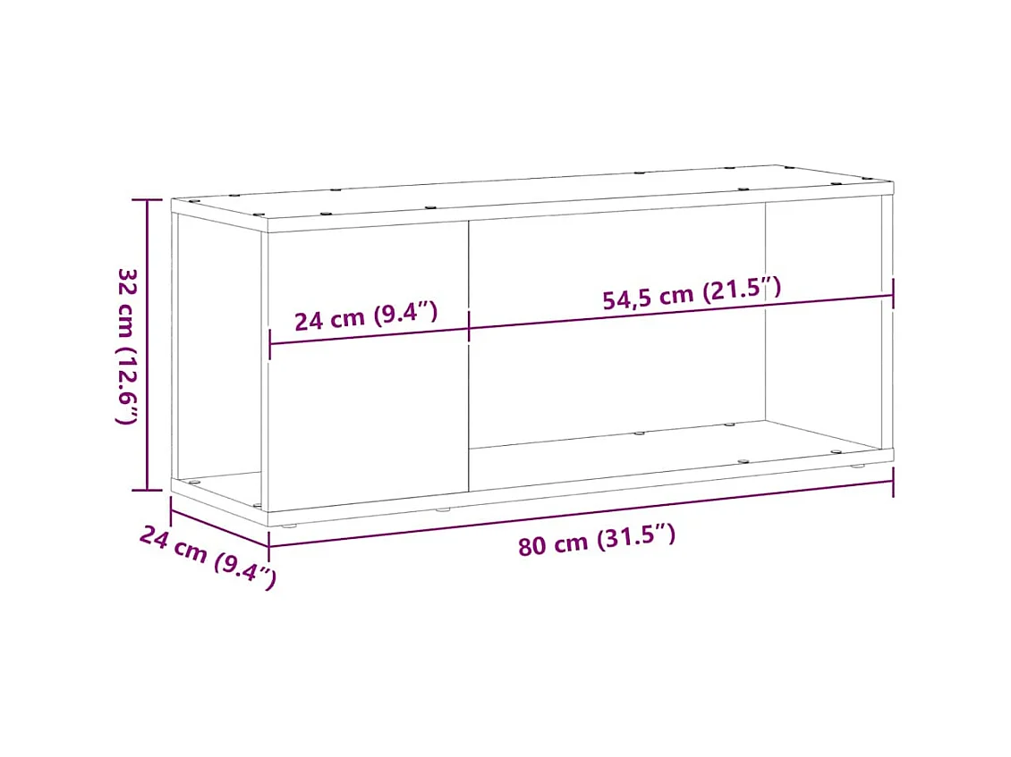 Zwart entertainmentcentrum 80 x 24 x 32 cm bewerkt hout