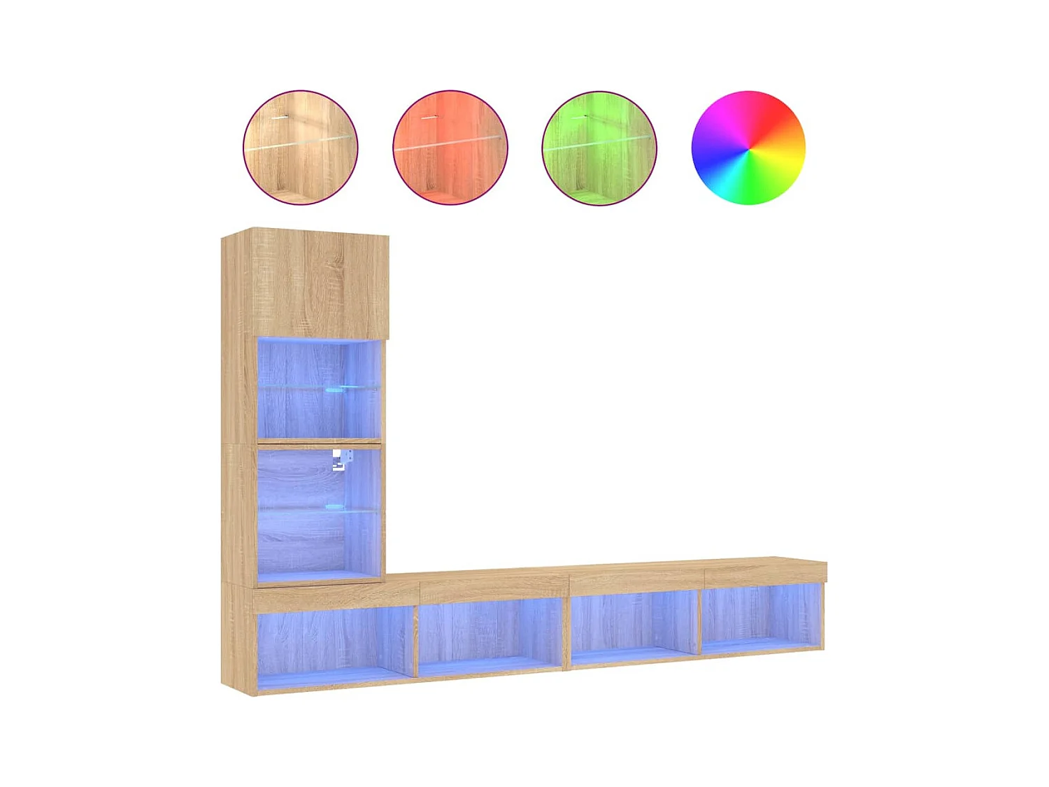 Unités murales TV avec LED 4 pcs chêne sonoma bois d'ingénierie