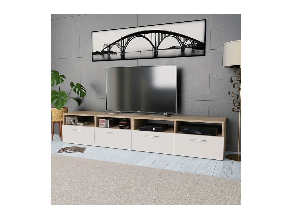 Meubles TV 2 pcs Bois d’ingénierie 95x35x36 cm Chêne et blanc