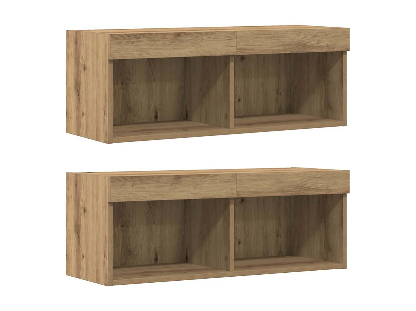 8-delig wandgemonteerd entertainmentcentrum, handgemaakt eikenhout