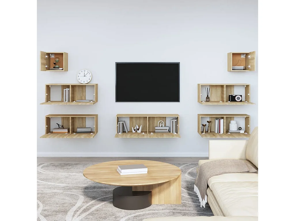 Set di mobili TV da 7 pezzi in legno ingegnerizzato Sonoma Oak