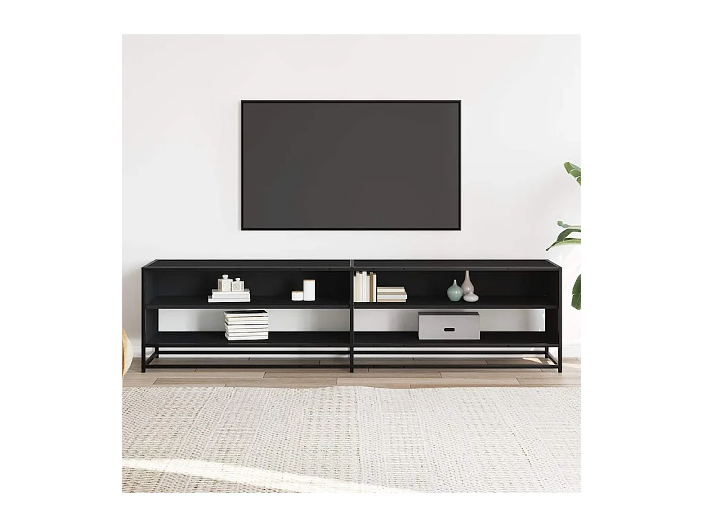 Meuble TV noir 180,5x40x46 cm bois d'ingénierie