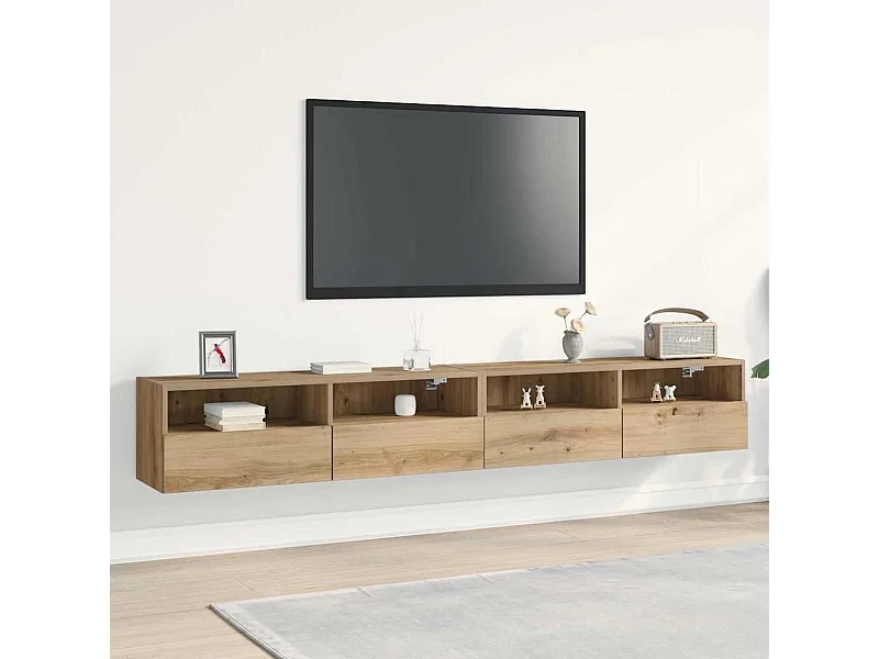 2-teiliger TV-Wandschrank, handgefertigte Eiche, 100 x 30 x 30 cm
