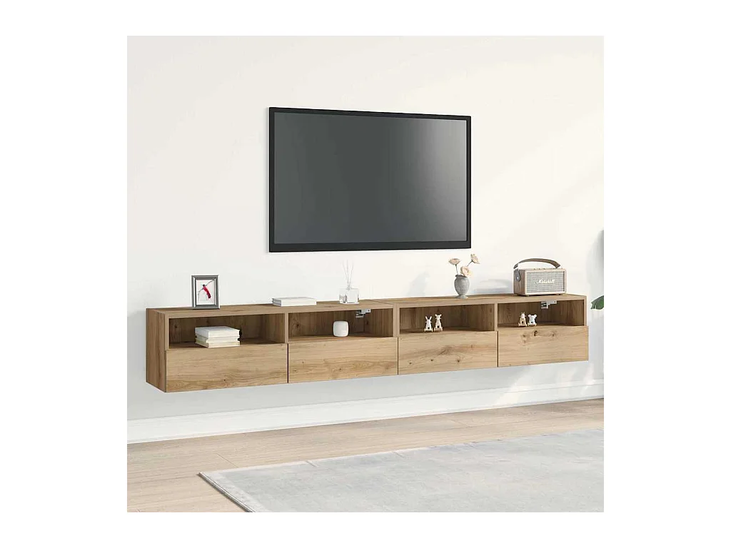 2-teiliger TV-Wandschrank, handgefertigte Eiche, 100 x 30 x 30 cm