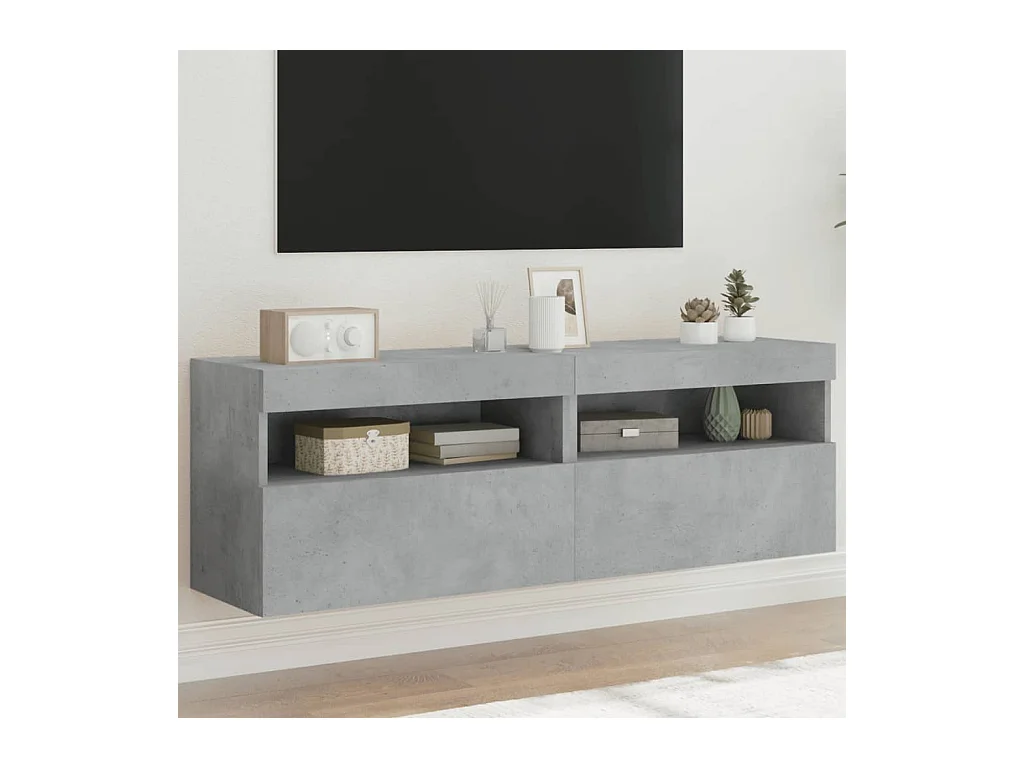 Muebles de TV de pared con luces LED 2 piezas gris hormigón 60x30x40 cm