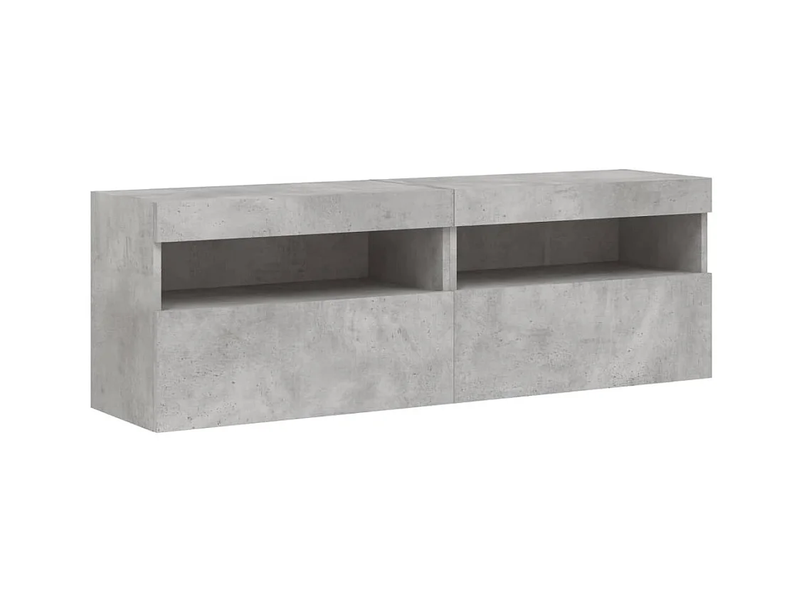 Muebles de TV de pared con luces LED 2 piezas gris hormigón 60x30x40 cm