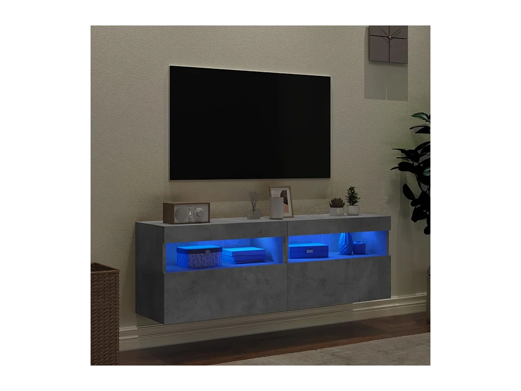Muebles de TV de pared con luces LED 2 piezas gris hormigón 60x30x40 cm