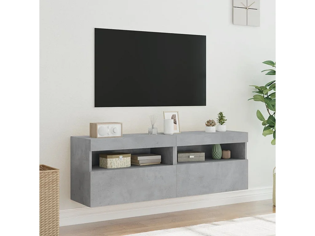 Mobili TV a parete e luci LED 2 pezzi grigio cemento 60x30x40 cm
