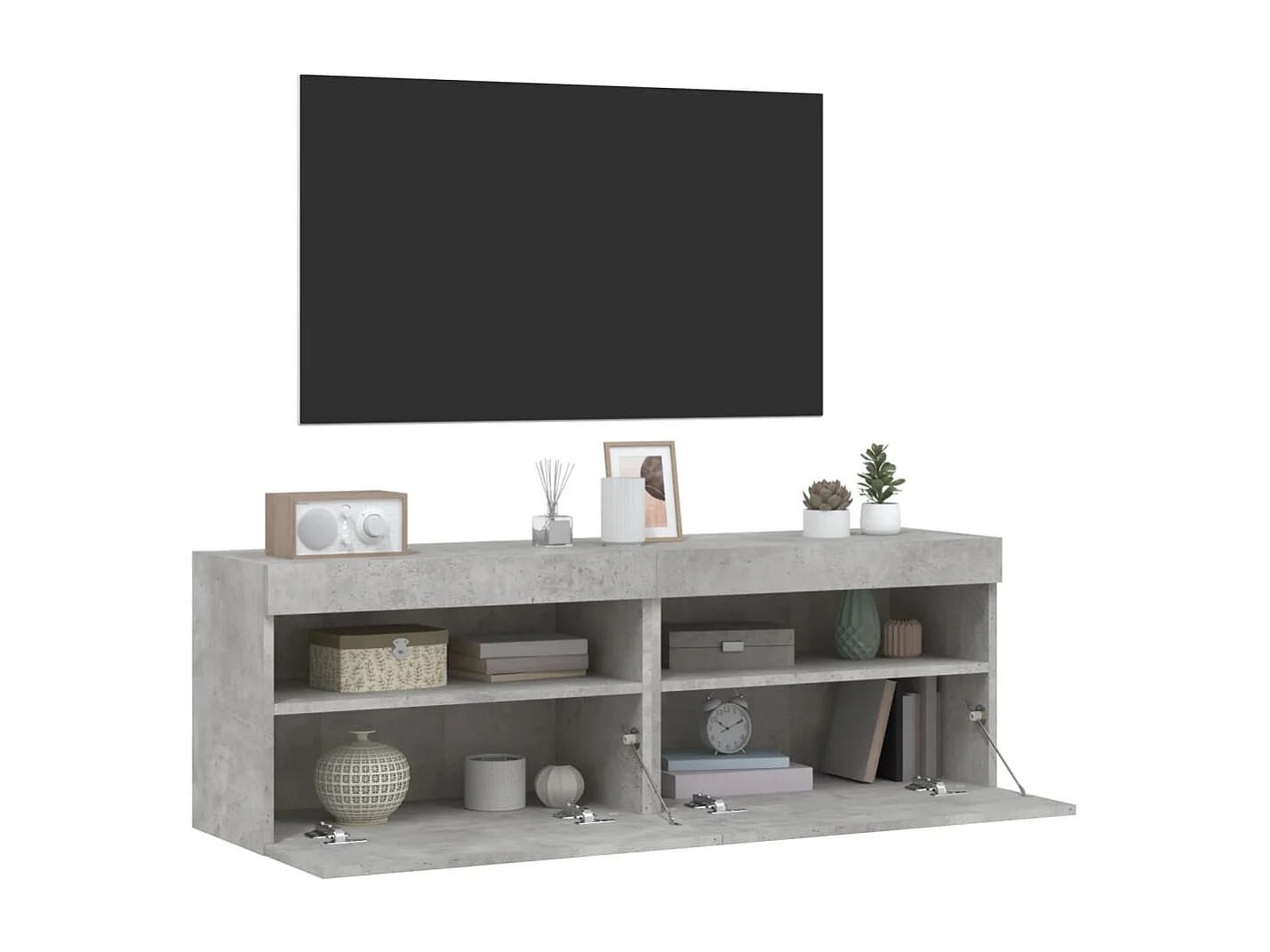 Mobili TV a parete e luci LED 2 pezzi grigio cemento 60x30x40 cm
