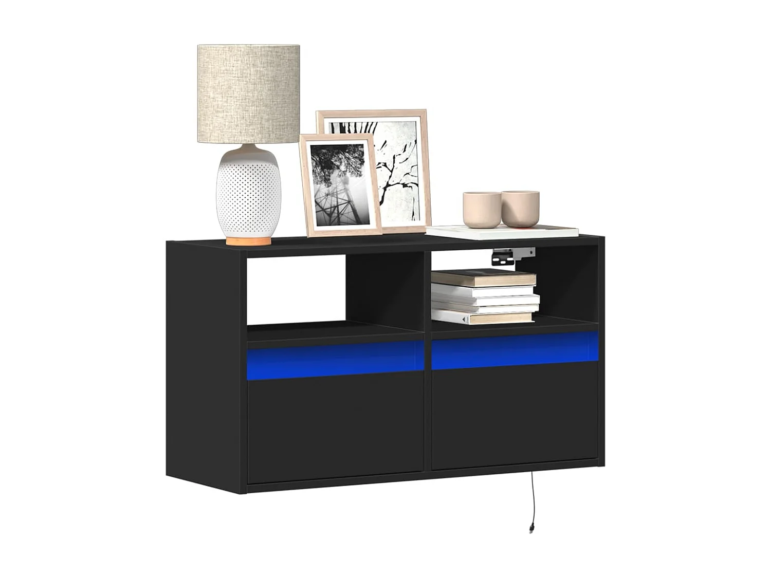 Mobile porta TV a parete con luci LED nero 80x31x45 cm