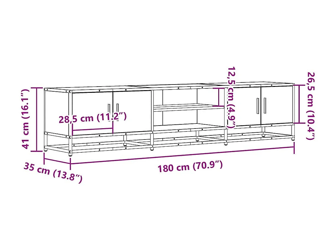 Meuble TV chêne marron 180x35x41 cm bois d'ingénierie