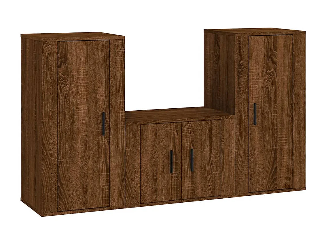 3-delige tv-meubelset Bruin eiken Bewerkt hout