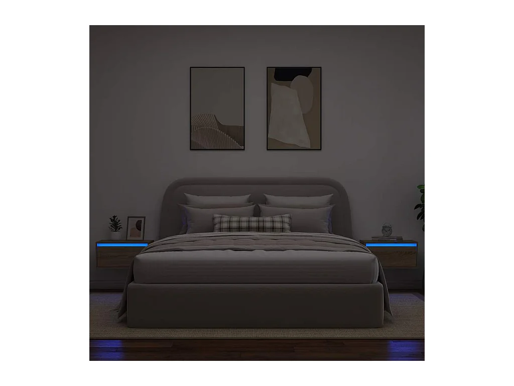 Comodini da parete con luci LED 2 pezzi rovere sonoma