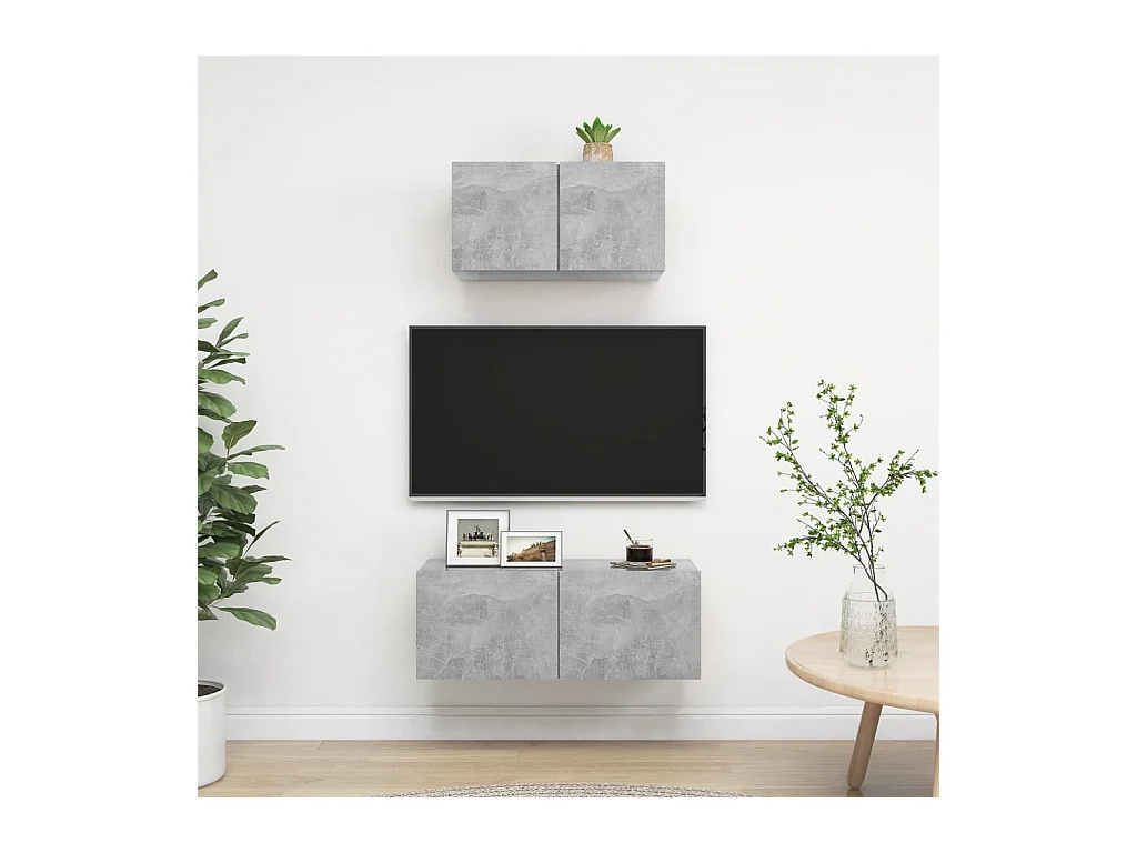 Ensemble de meubles TV 2 pcs Gris béton Bois d'ingénierie