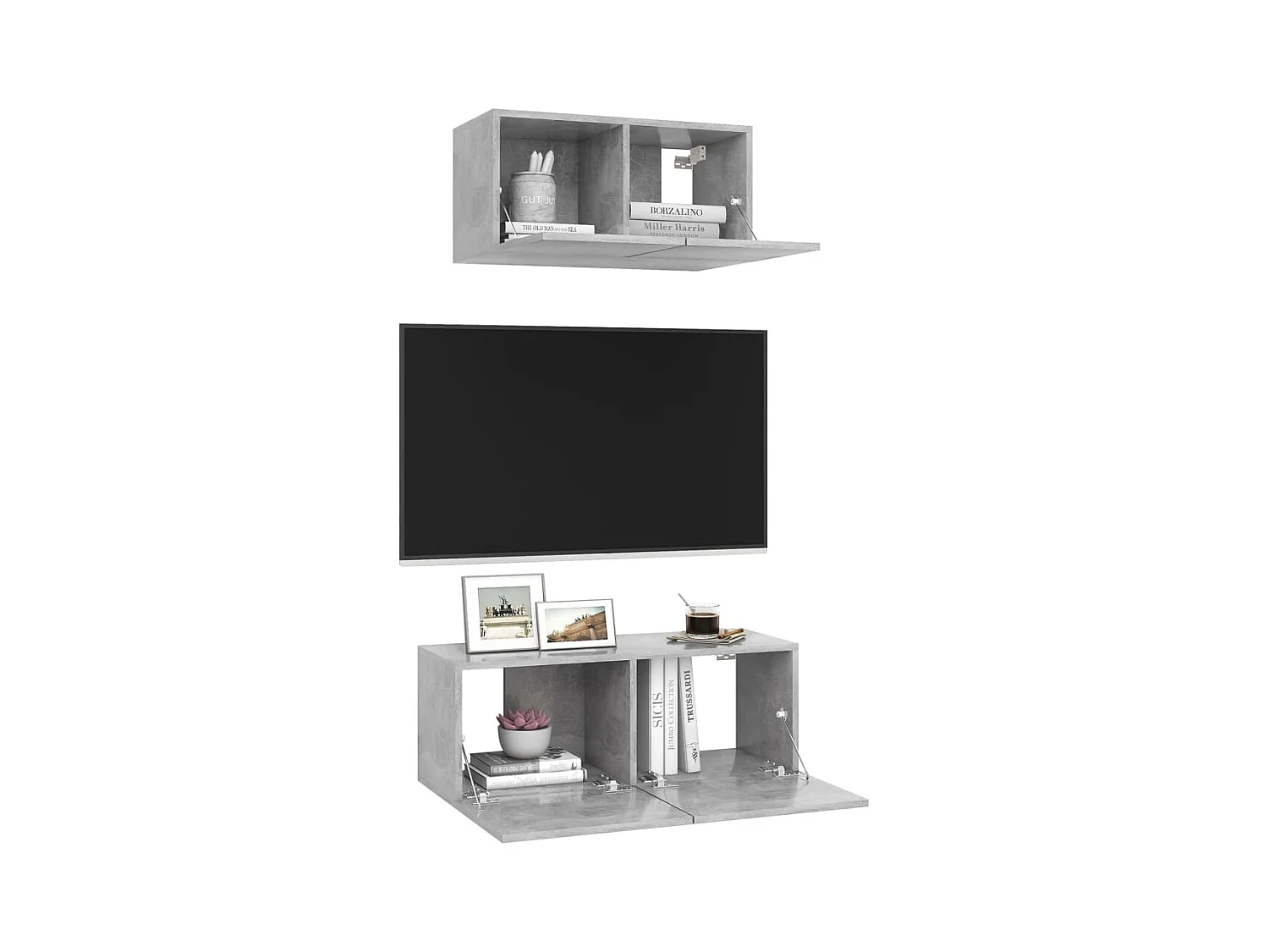Ensemble de meubles TV 2 pcs Gris béton Bois d'ingénierie
