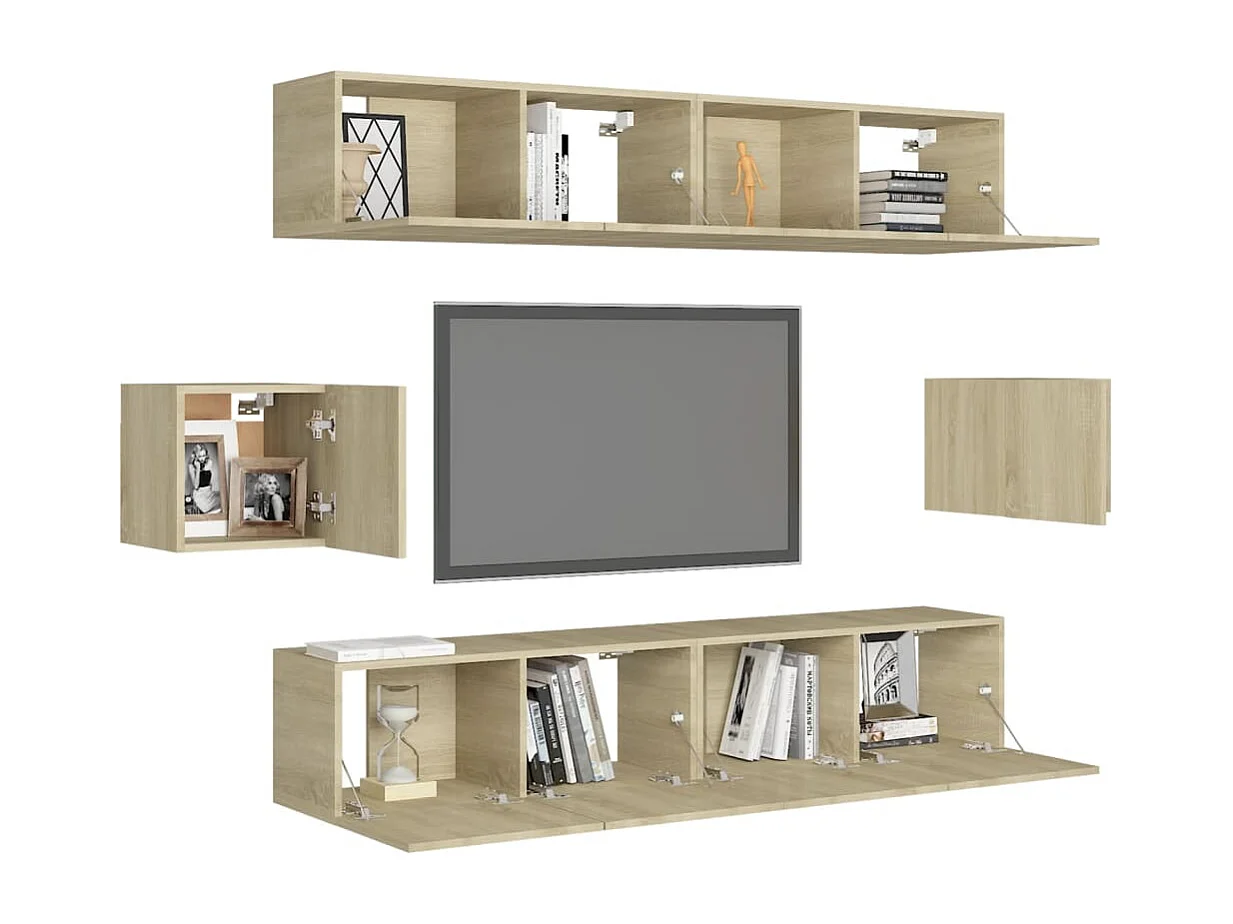 Set di mobili TV da 6 pezzi in legno ingegnerizzato Sonoma Oak