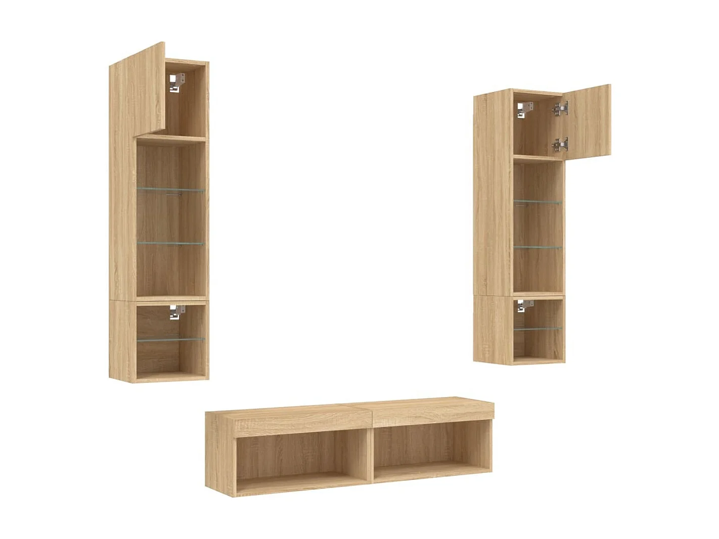 Parete attrezzata TV con LED 6 pezzi in legno ingegnerizzato rovere Sonoma