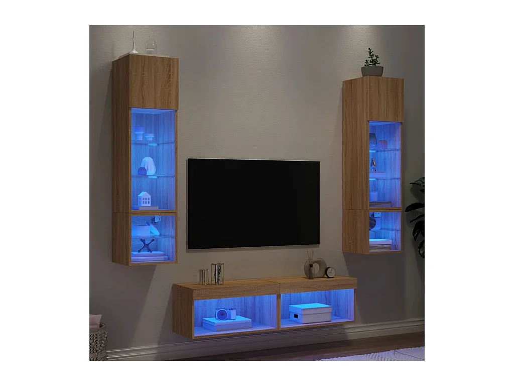 Unités murales TV avec LED 6 pcs chêne sonoma bois d'ingénierie