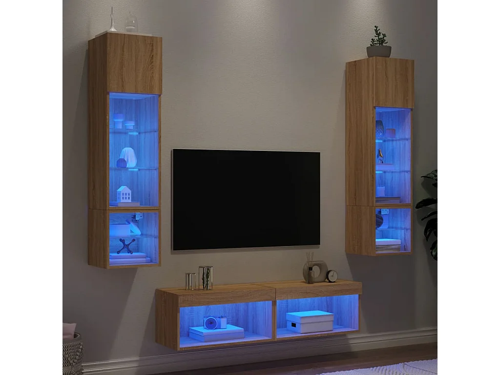 TV-wandmeubels met LED 6 stuks Sonoma eiken bewerkt hout