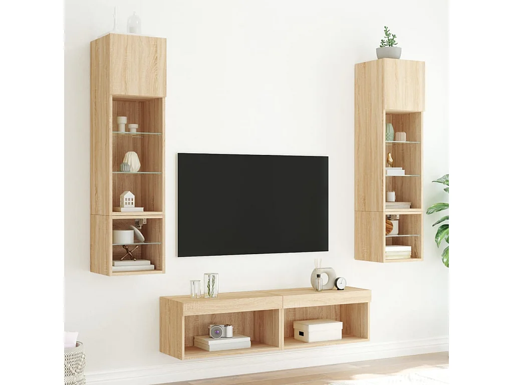 TV-wandmeubels met LED 6 stuks Sonoma eiken bewerkt hout