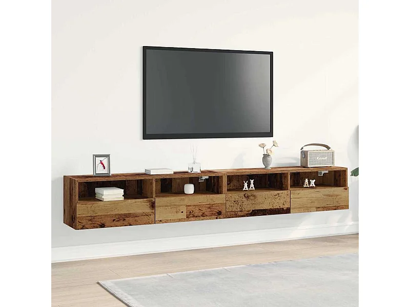 Mobile TV da parete in 2 pezzi, legno anticato, 100 x 30 x 30 cm